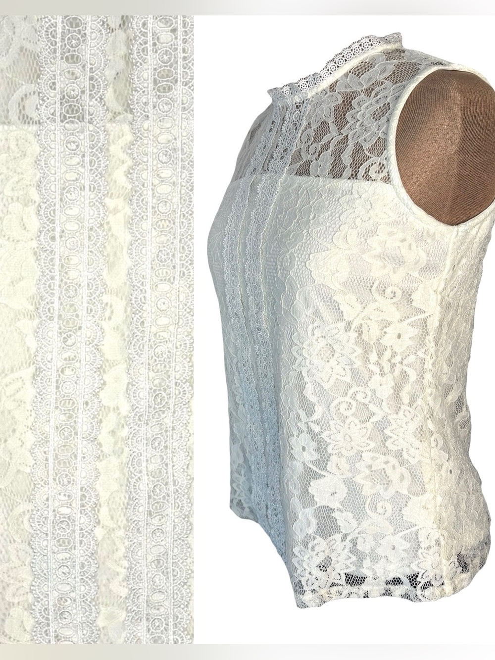 Zink London ivory Lace Sleeveless top over camisole Lining size Small